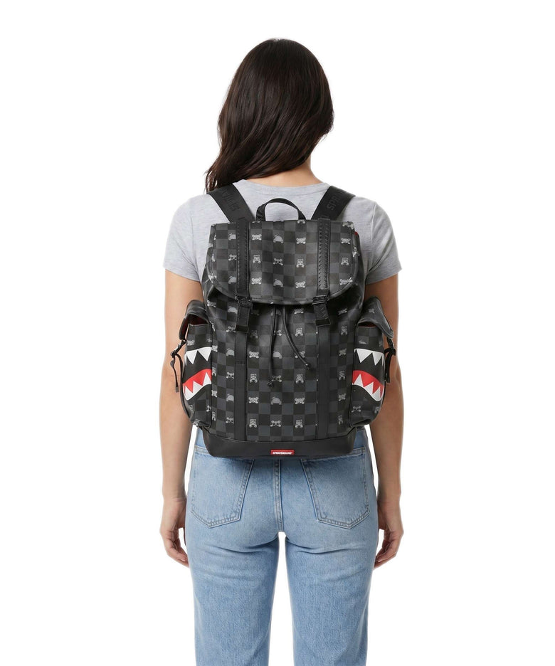 Sprayground Gray Peeking Character Check Monte Carlo Backpack black/gray