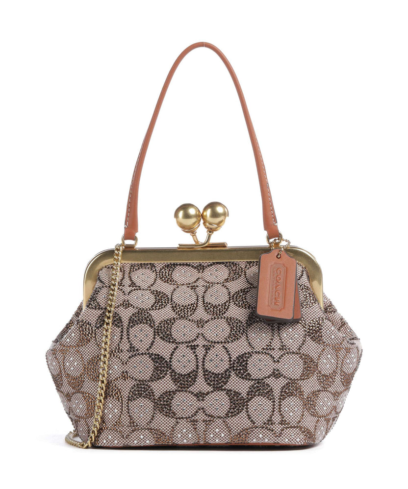 Coach Kisslock Frame Crystal Signature Jacquard Handbag burnished amber