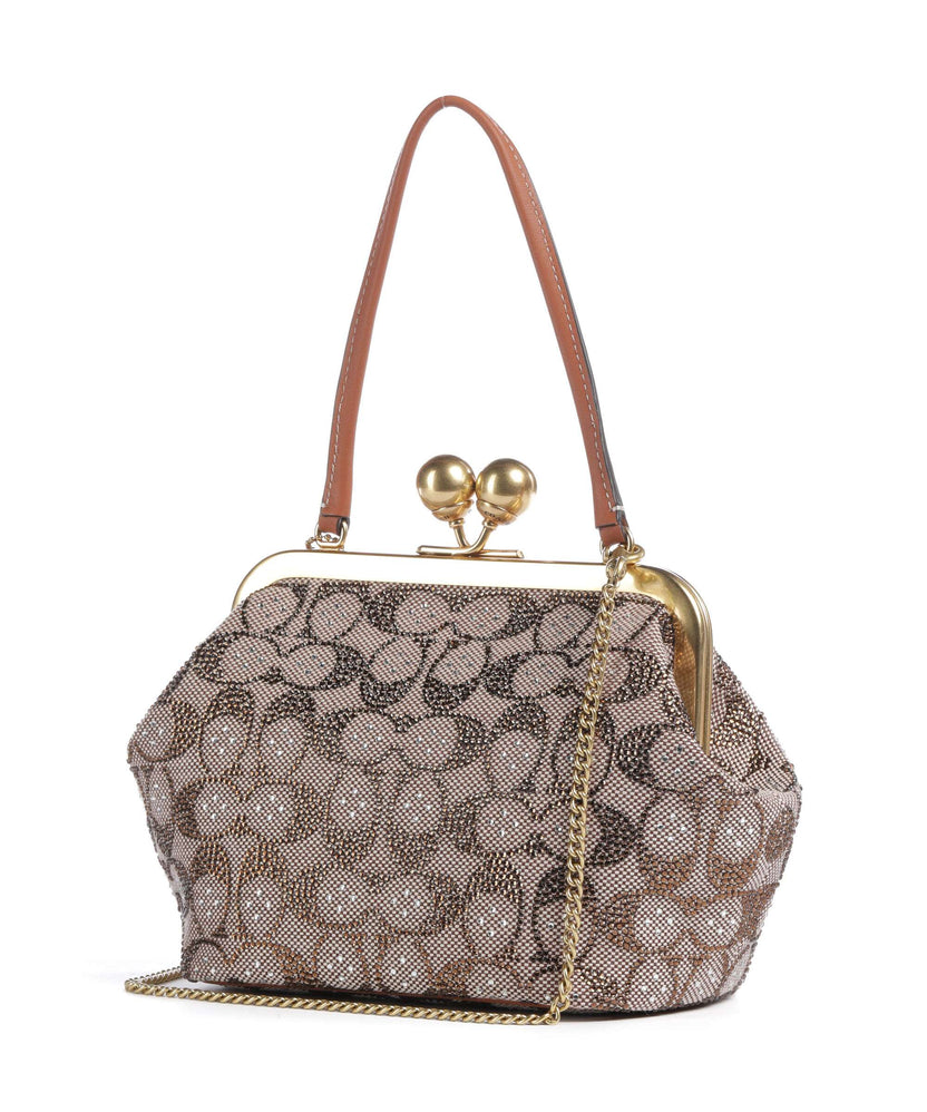 Coach Kisslock Frame Crystal Signature Jacquard Handbag burnished amber