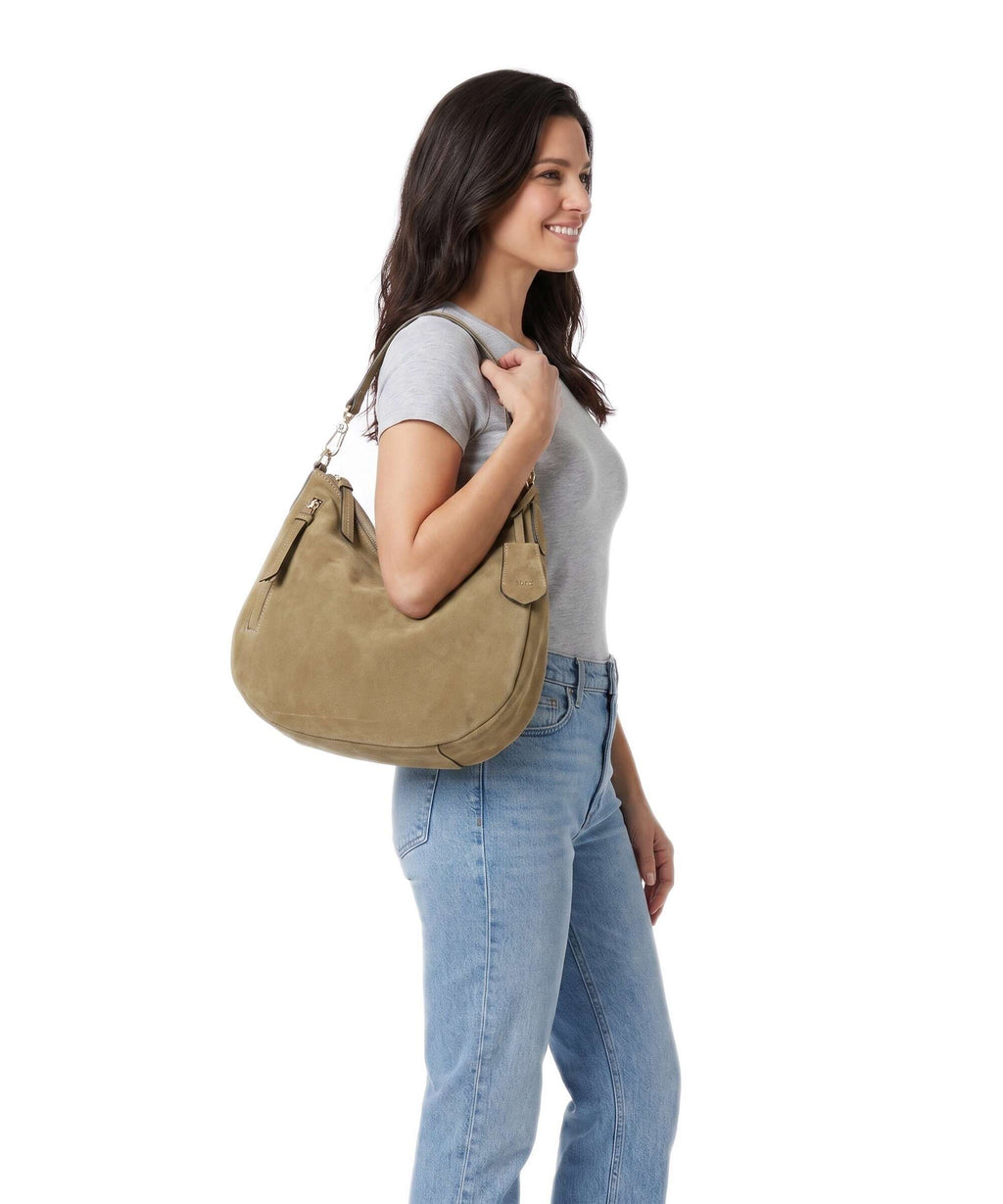 Abro Suede Juna Small Hobo bag mud