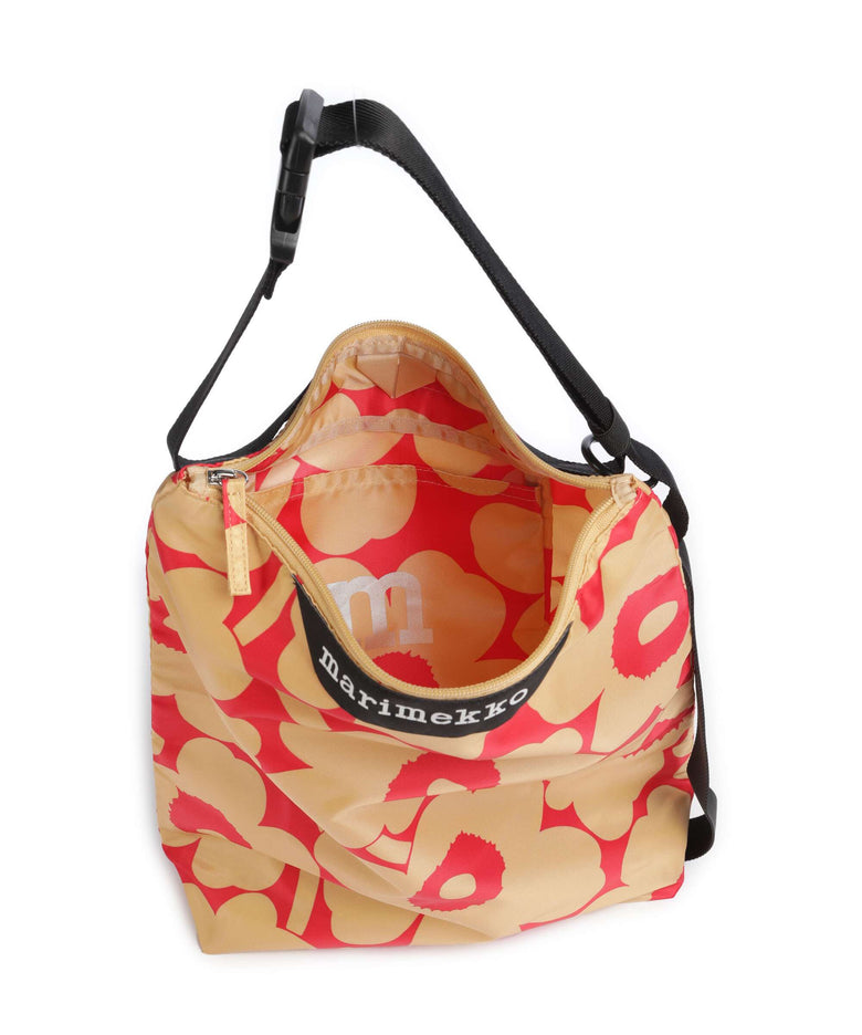 Marimekko Neat Unikko M Hobo bag light brown/red