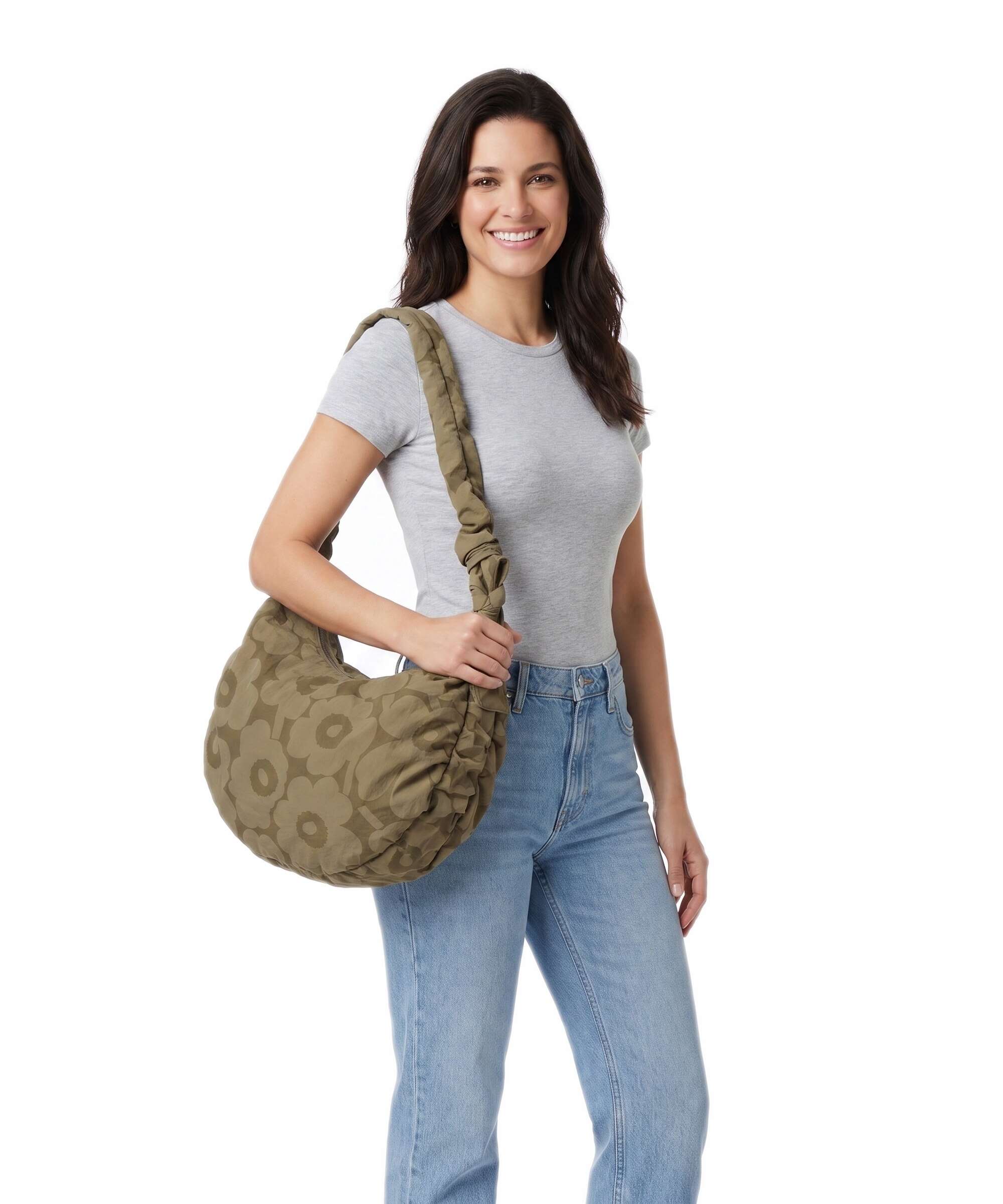 Marimekko Utu L Unikko Hobo bag olive green/khaki green