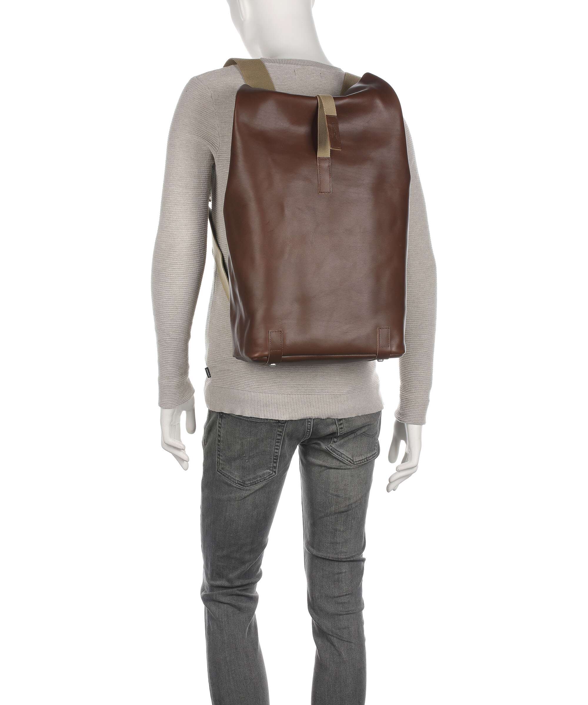 Brooks England Pickwick Leather Large Rolltop backpack dark tan