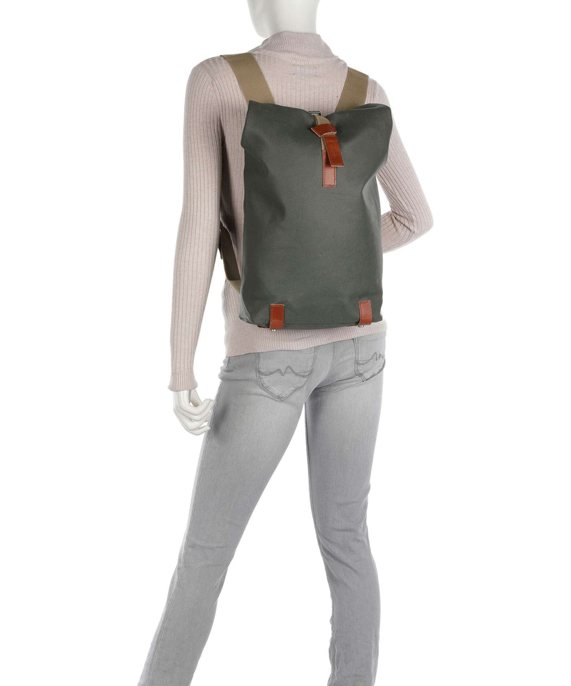 Brooks England Pickwick Cotton Canvas Small Rolltop backpack sage green/honey details
