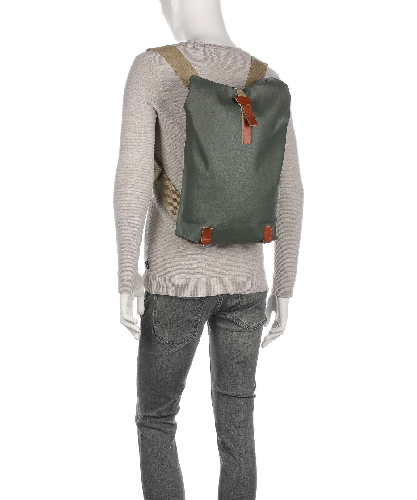 Brooks England Pickwick Cotton Canvas Small Rolltop backpack sage green/honey details