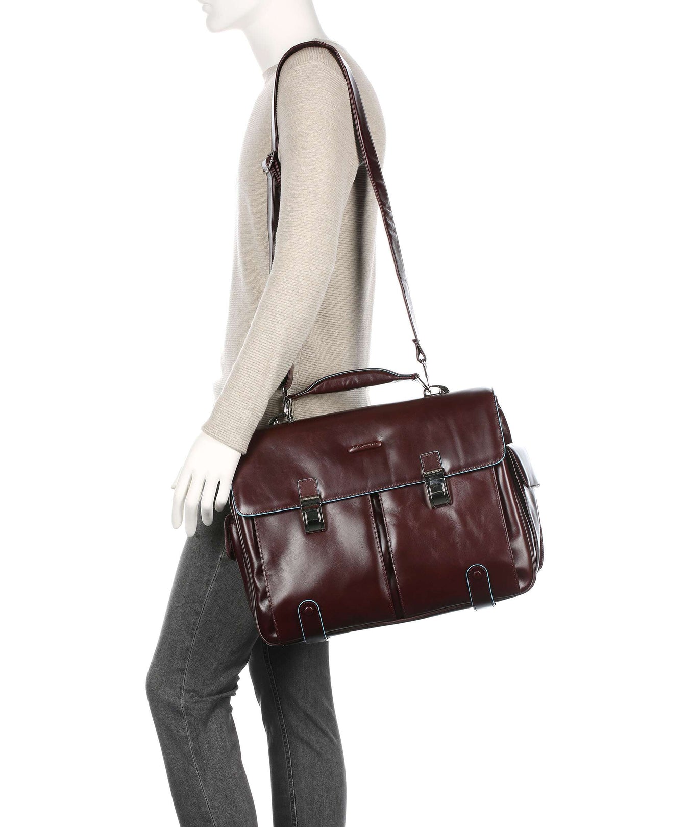 Piquadro Blue Square Briefcase mahogany