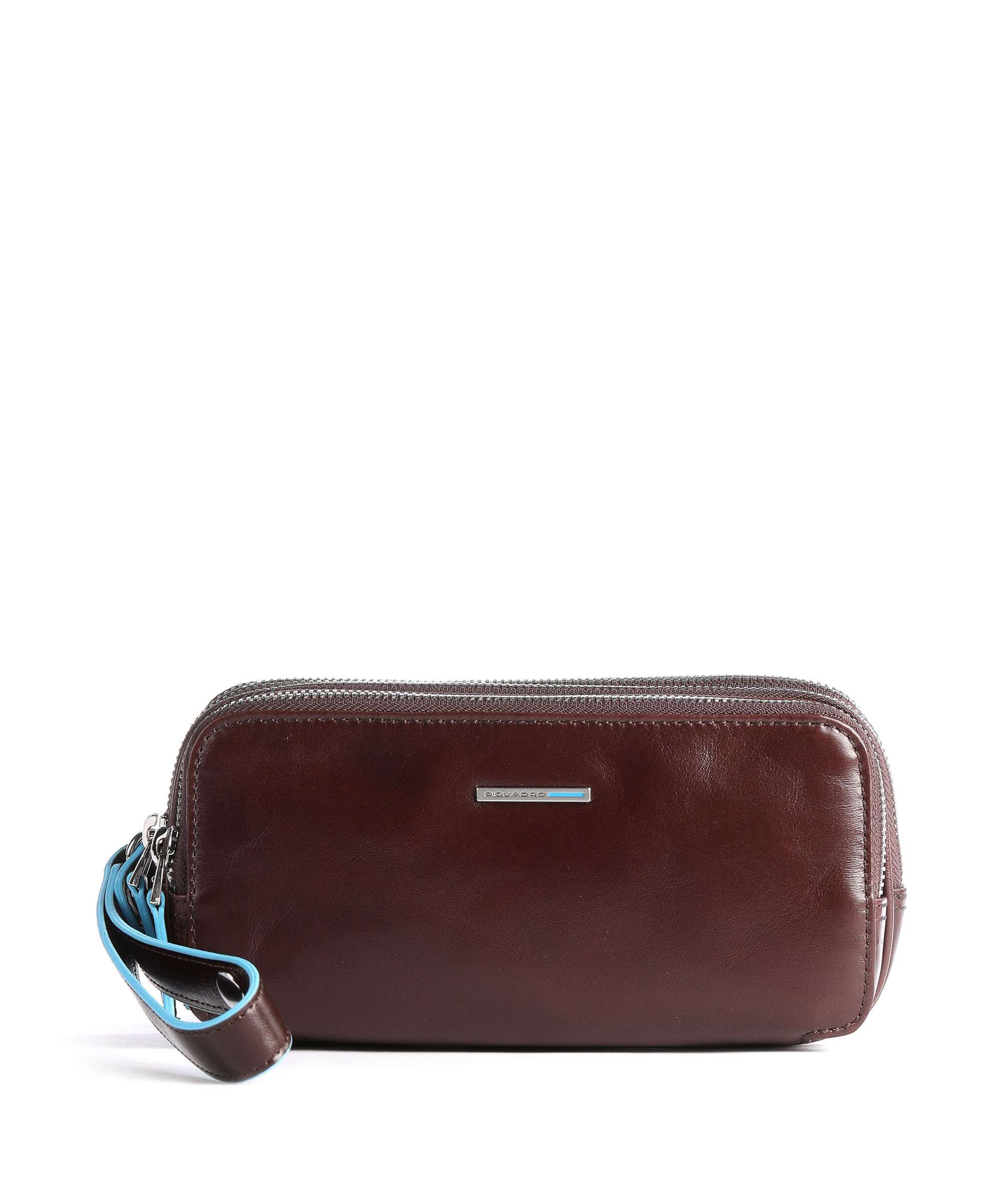 Piquadro Blue Square Wristlet mahogany