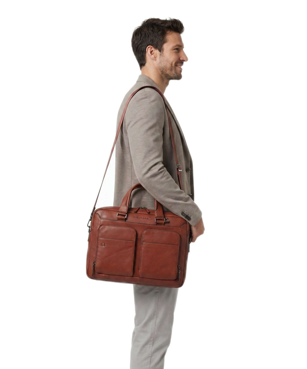 Piquadro Black Square Briefcase cuoio