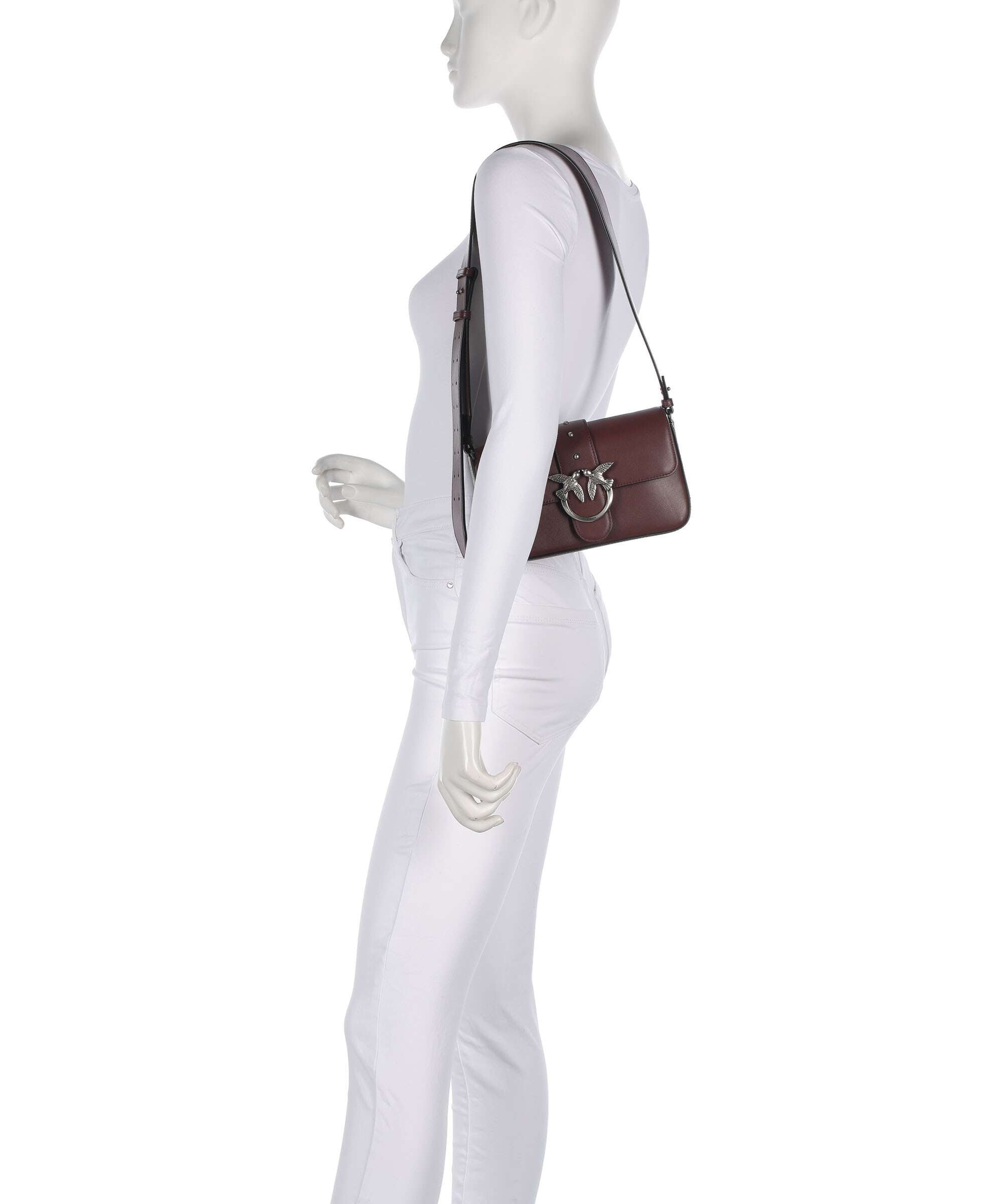 Pinko Love One Mini Slouchy Shoulder bag burgundy wine/old silver