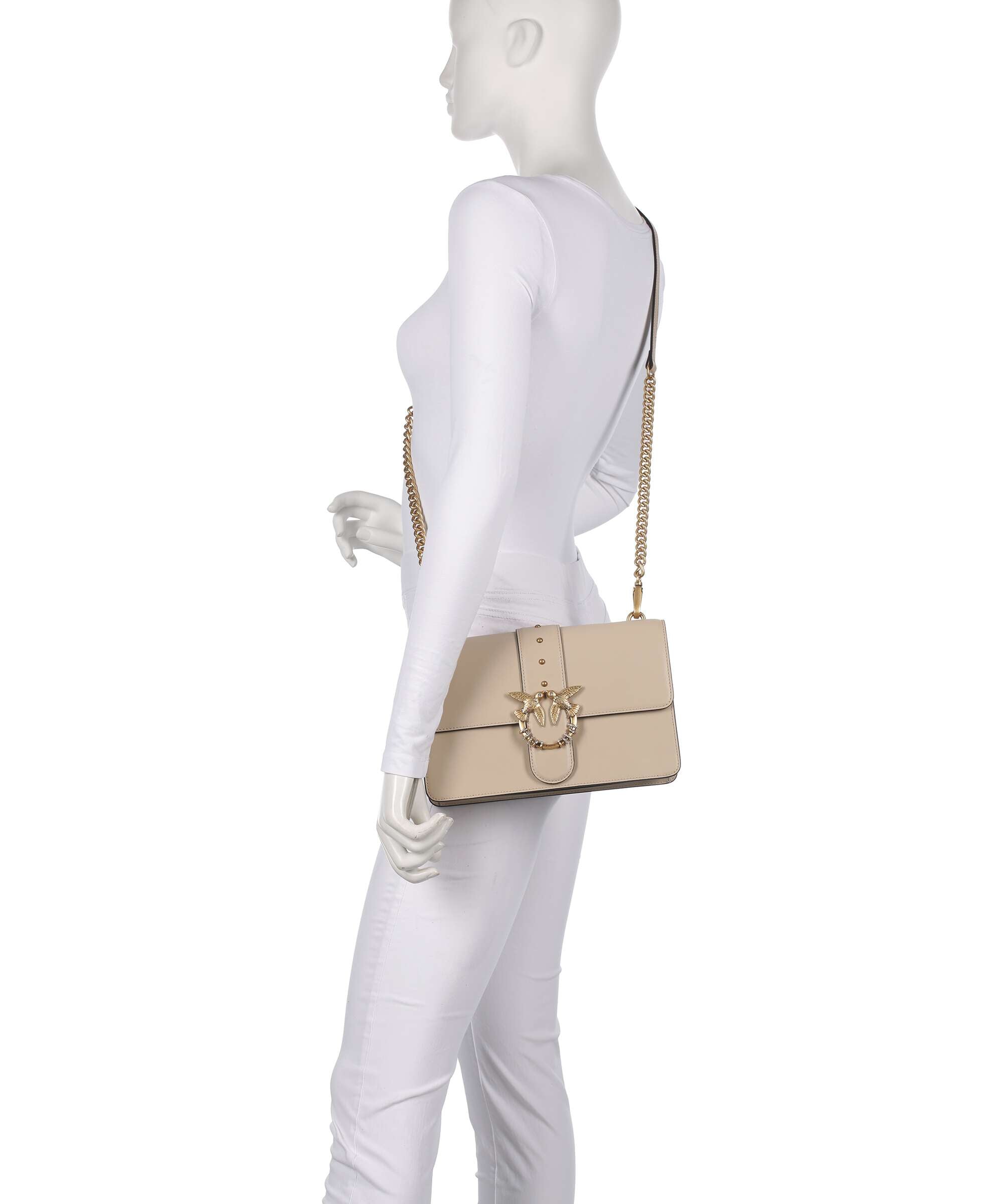 Pinko Love One Classic New Buckle Crossbody bag beige/grigio fumo/antique gold