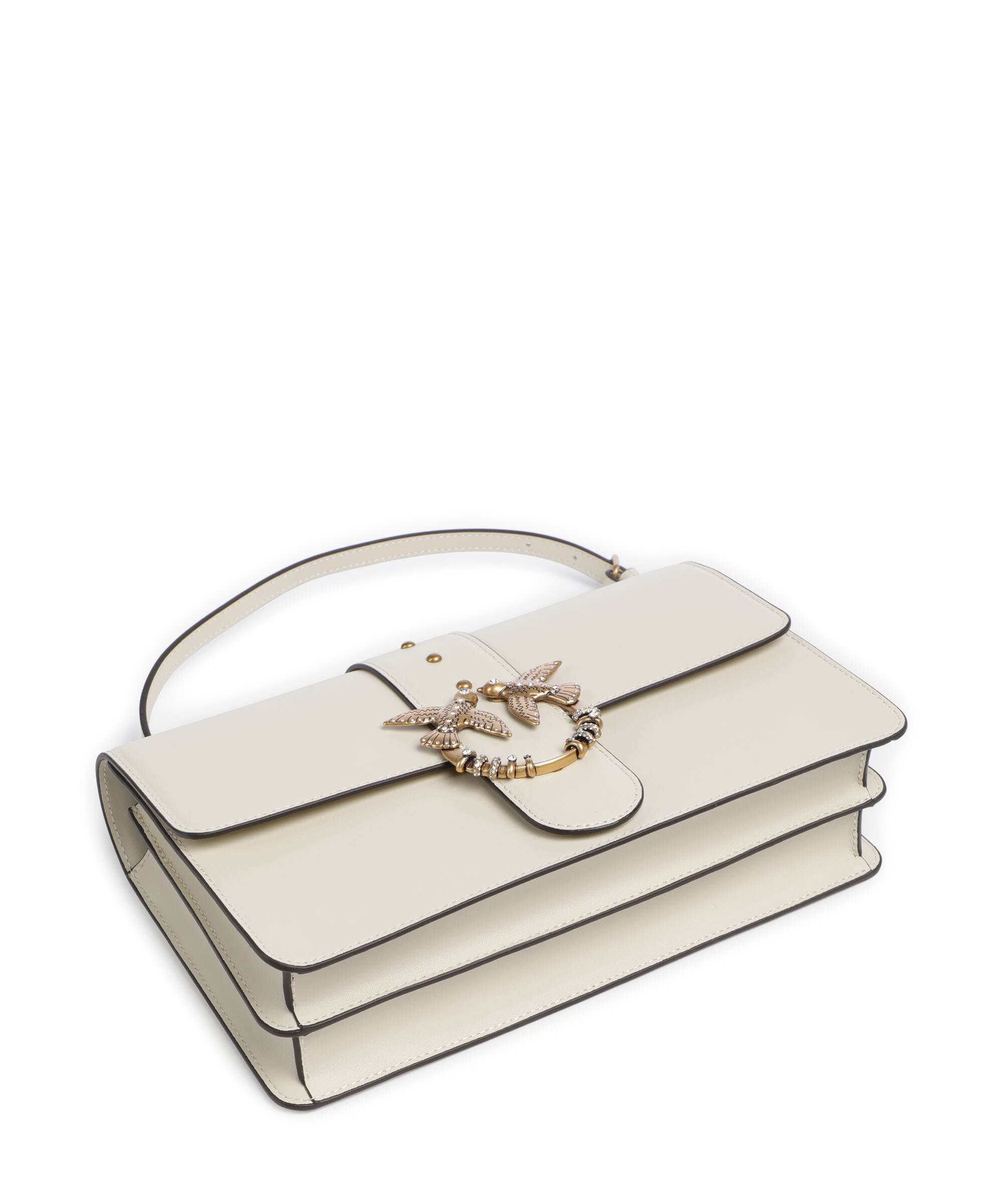 Pinko Love One Classic New Buckle Crossbody bag bianco seta/antique gold