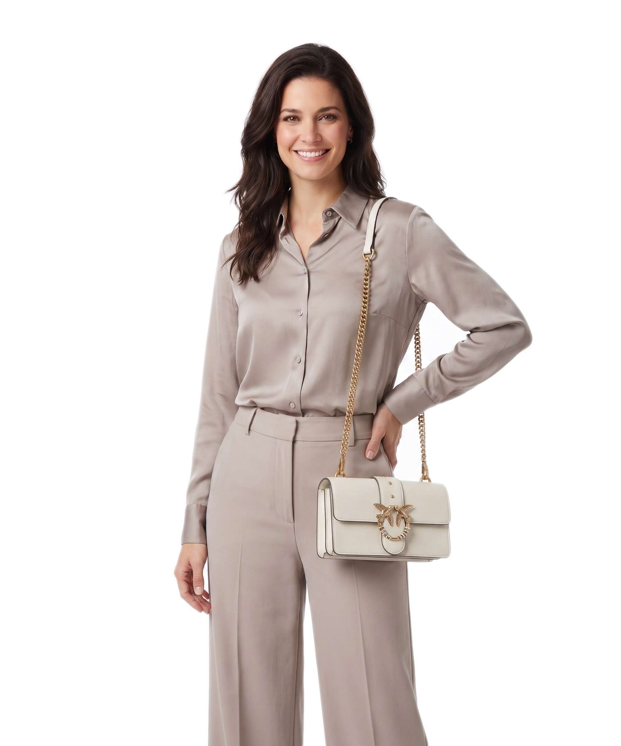 Pinko Love One Mini New Buckle Crossbody bag bianco seta/antique gold