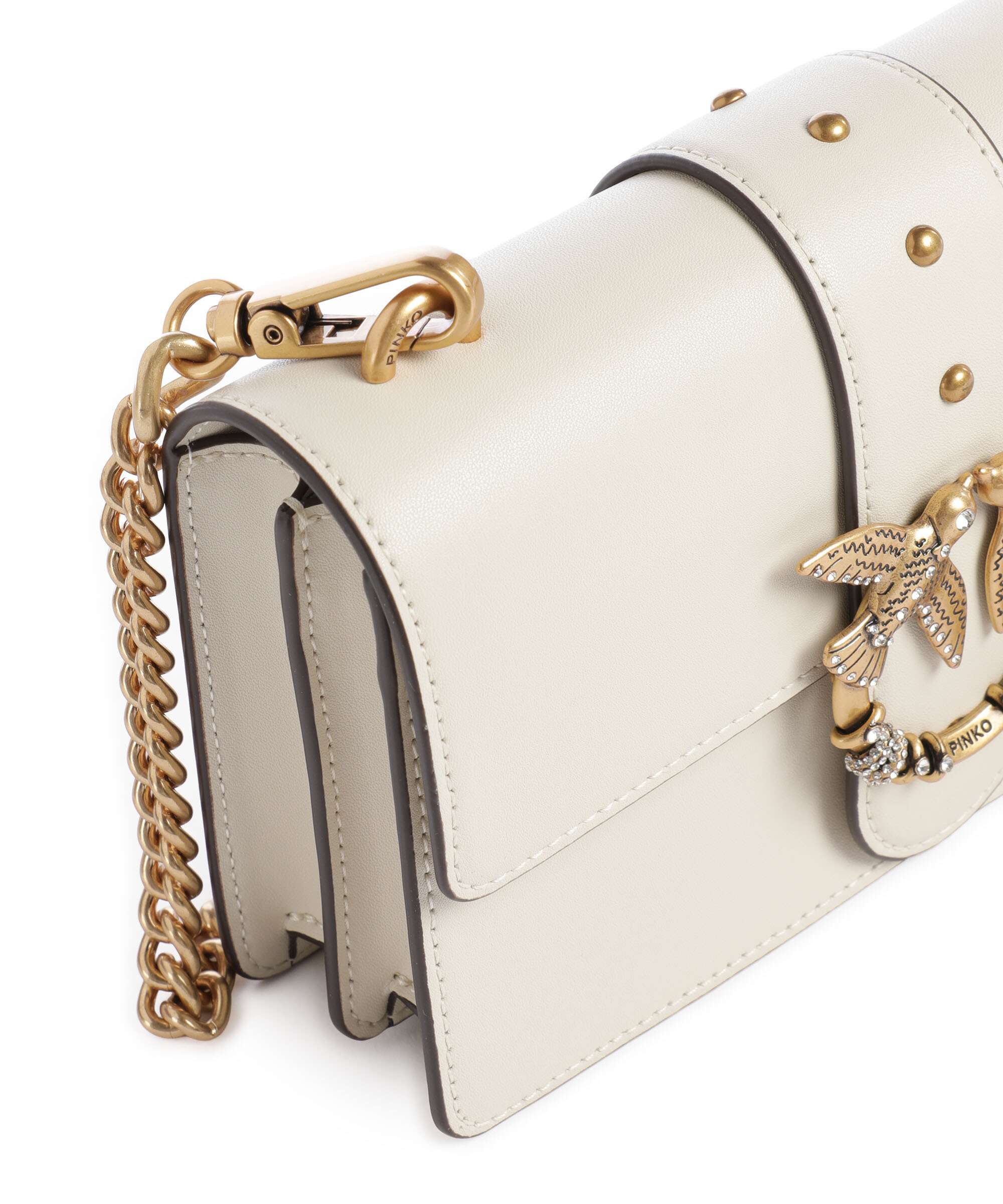Pinko Love One Mini New Buckle Crossbody bag bianco seta/antique gold