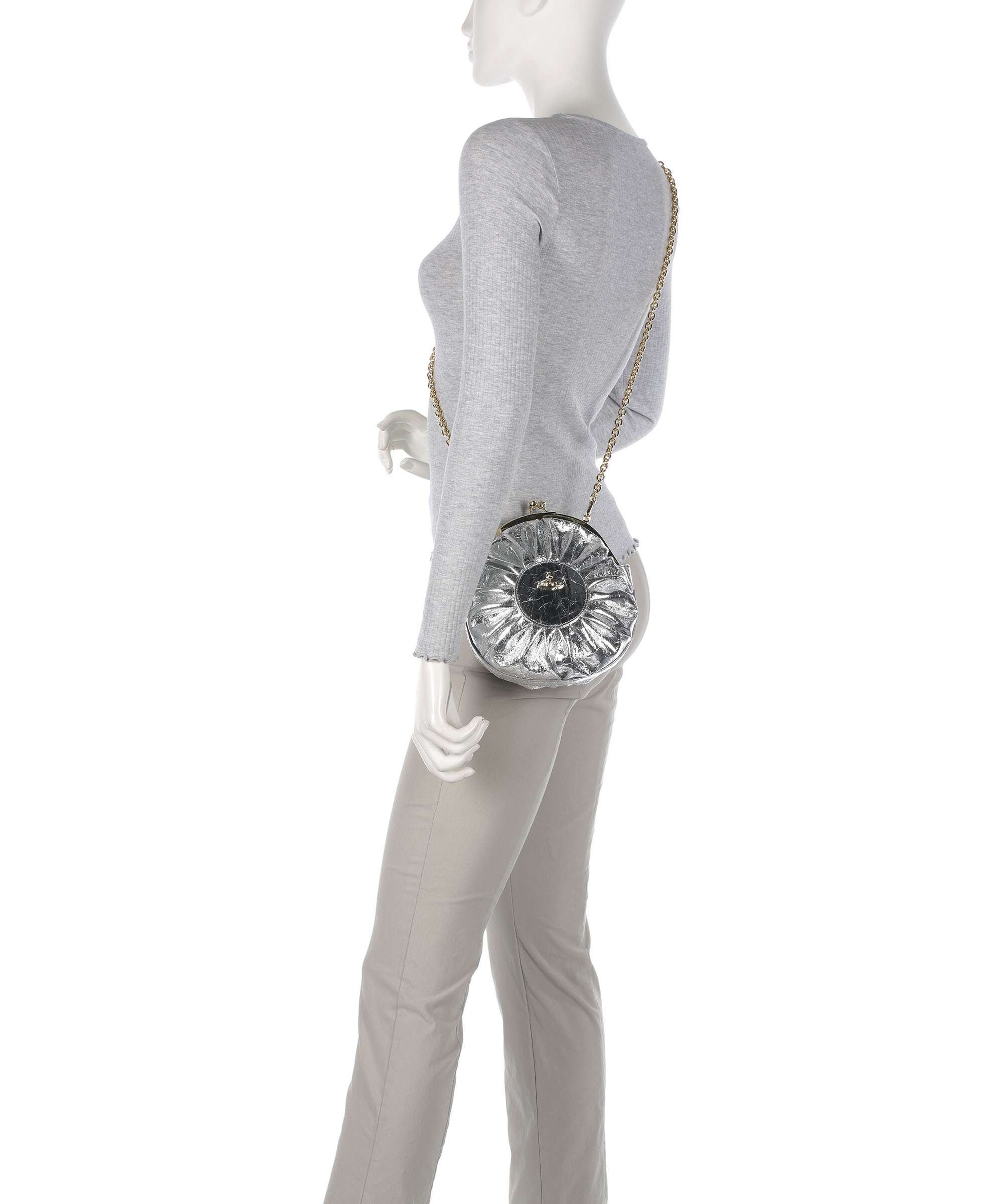 Vivienne Westwood Rosie Frame Metallic Crinkle Crossbody bag silver