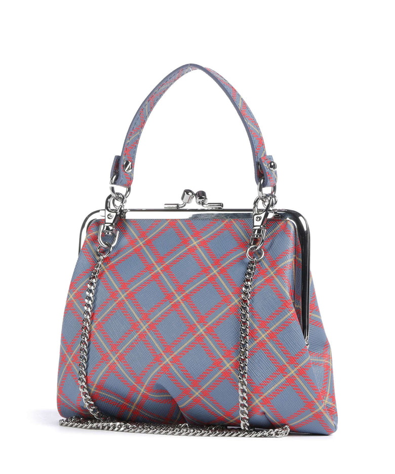 Vivienne Westwood Granny Frame Saffiano Printed Handbag blue/orange tartan