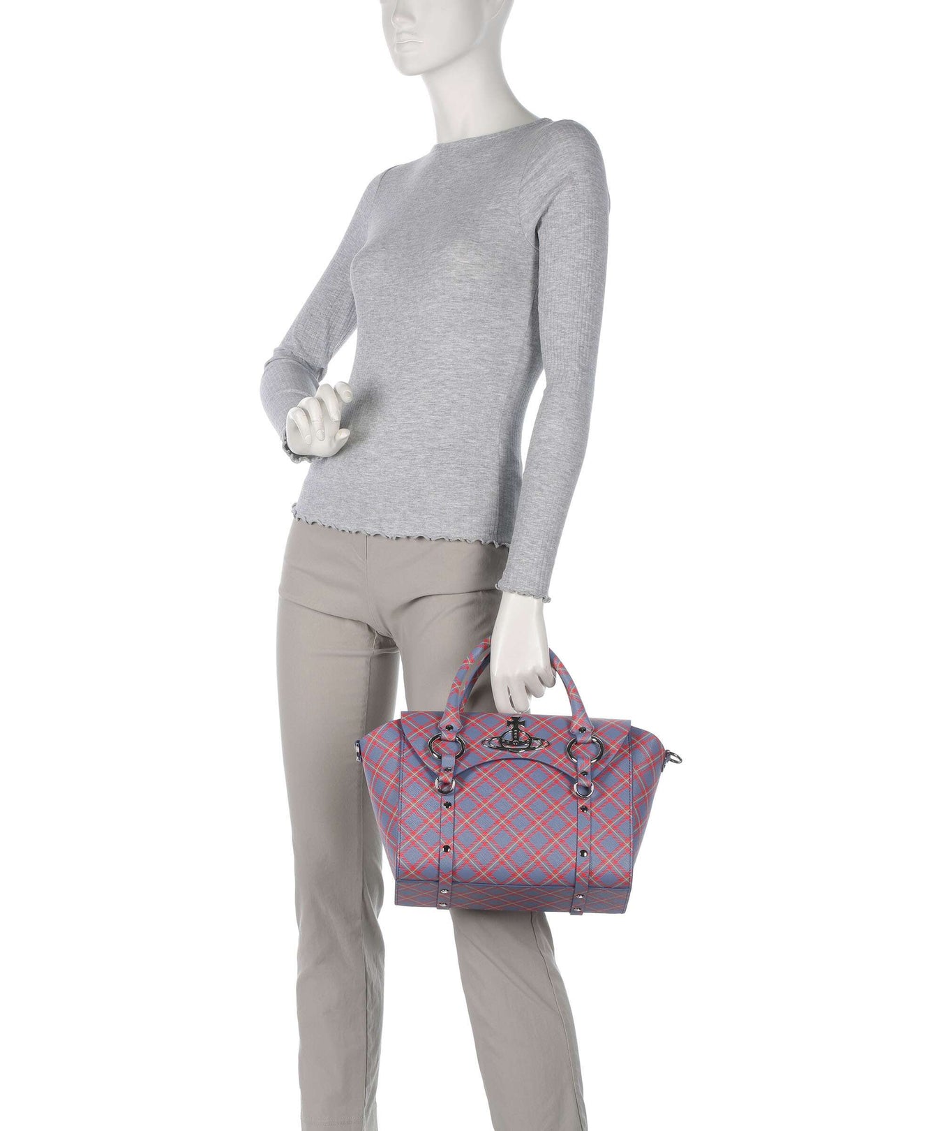 Vivienne Westwood Betty Saffiano Printed Medium Handbag blue/orange tartan