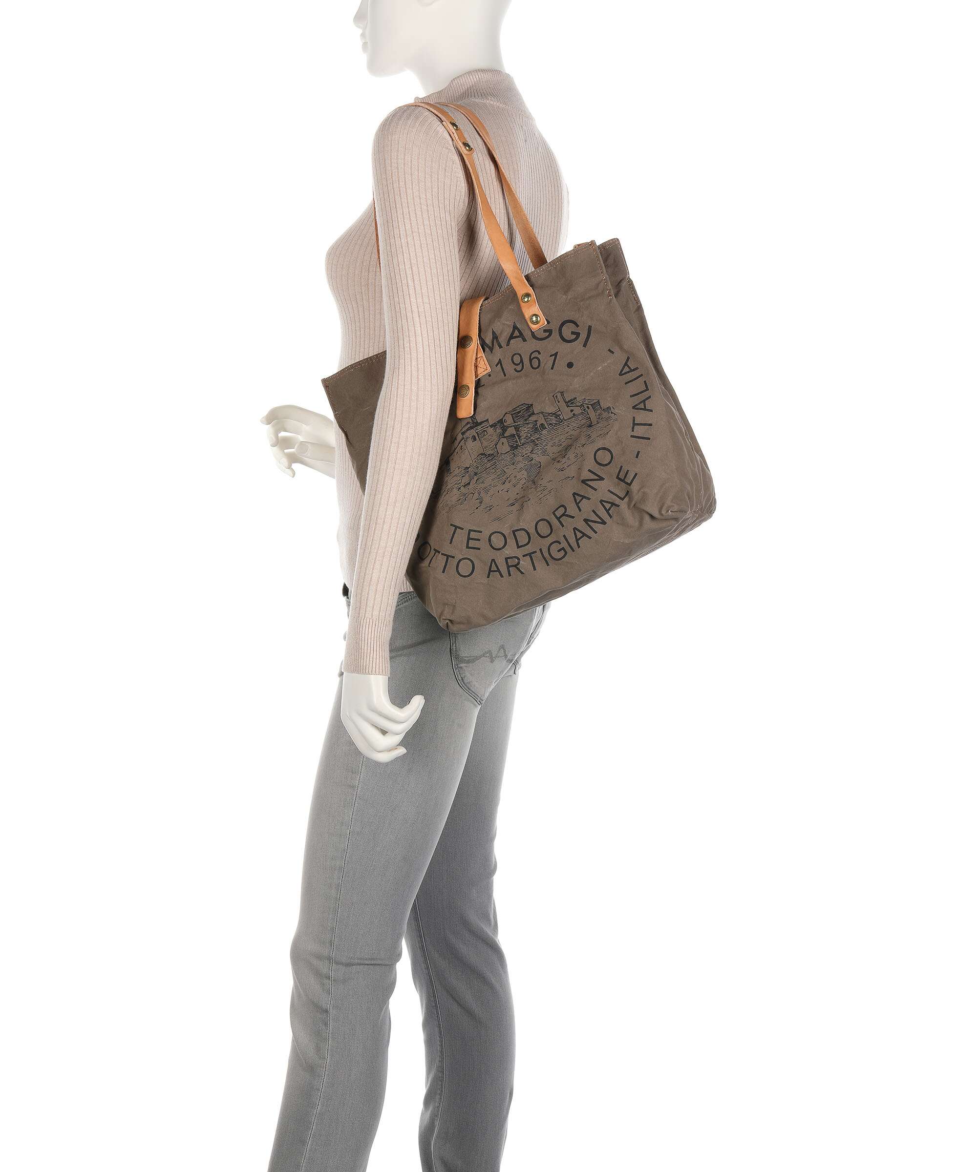 Campomaggi Tote bag verde militare/naturale/nera