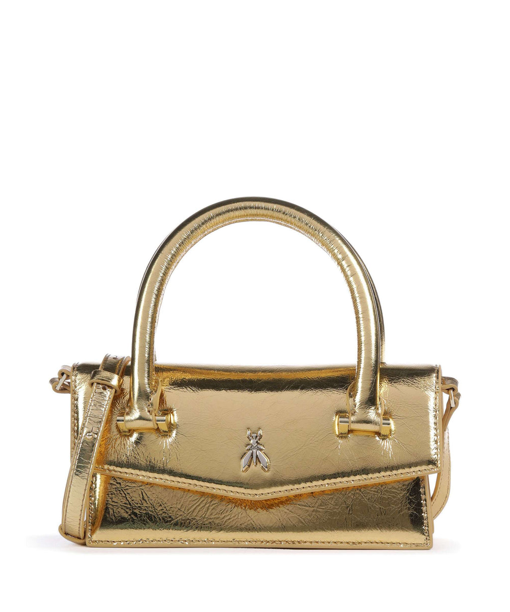 Patrizia Pepe Fly Bamby Metallic Handbag craquele gold