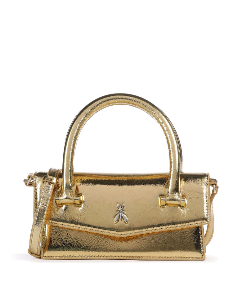 Patrizia Pepe Fly Bamby Metallic Handbag craquele gold