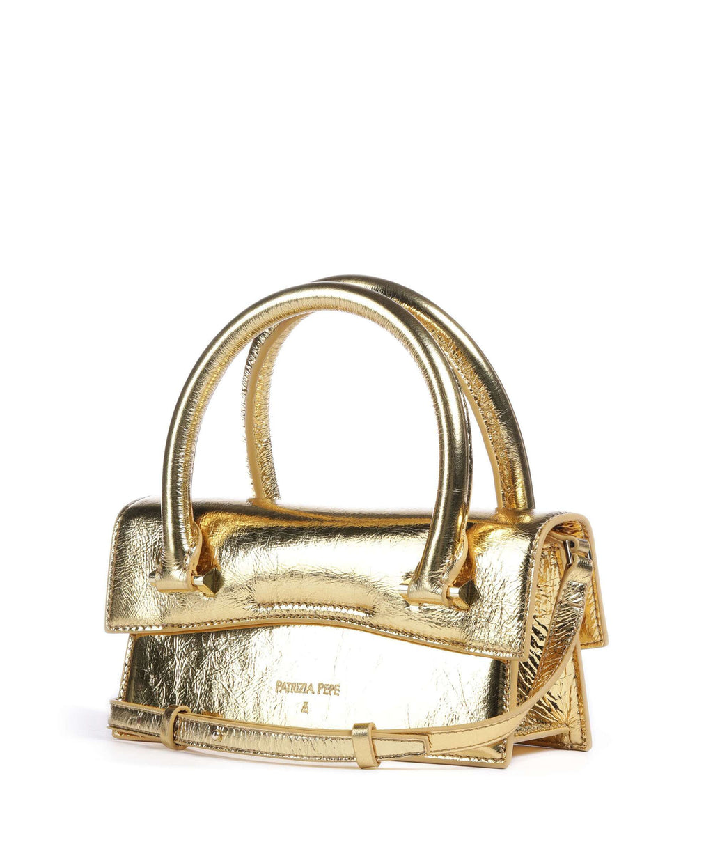 Patrizia Pepe Fly Bamby Metallic Handbag craquele gold