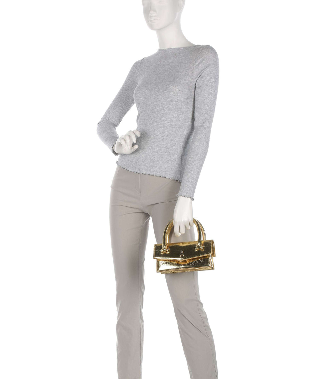 Patrizia Pepe Fly Bamby Metallic Handbag craquele gold