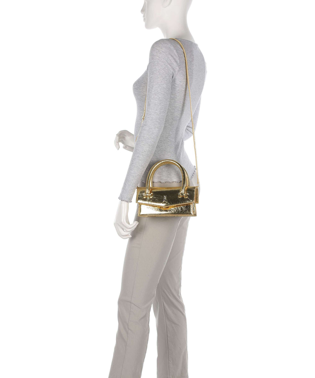 Patrizia Pepe Fly Bamby Metallic Handbag craquele gold