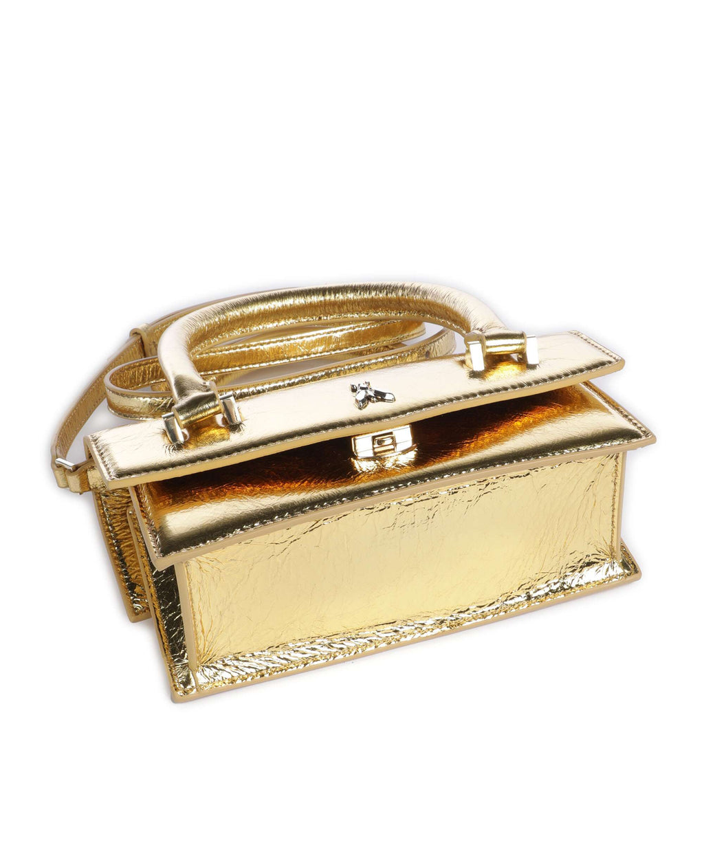 Patrizia Pepe Fly Bamby Metallic Handbag craquele gold