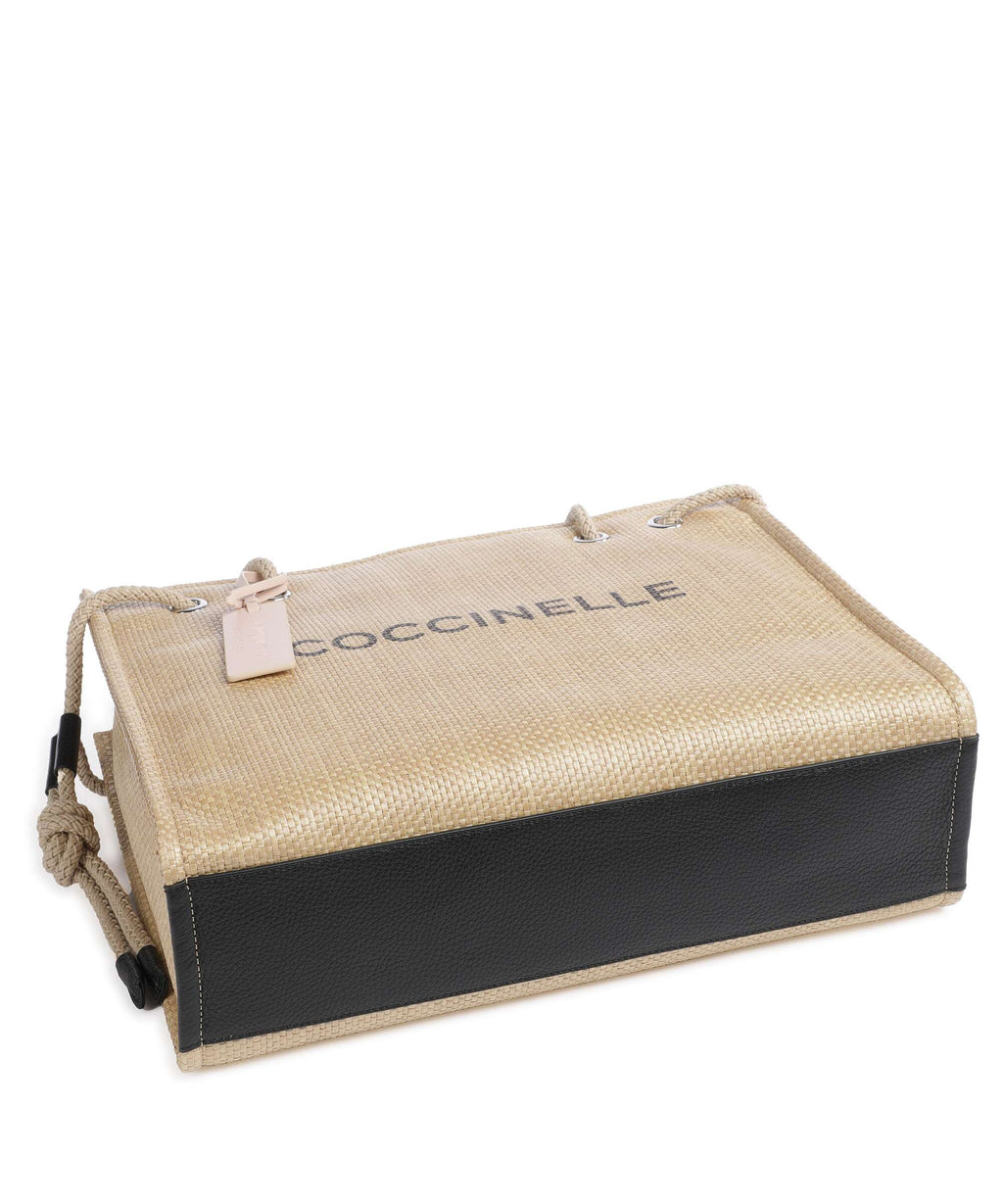Coccinelle Never Without Bag Straw Logo Print Tote bag natural/noir