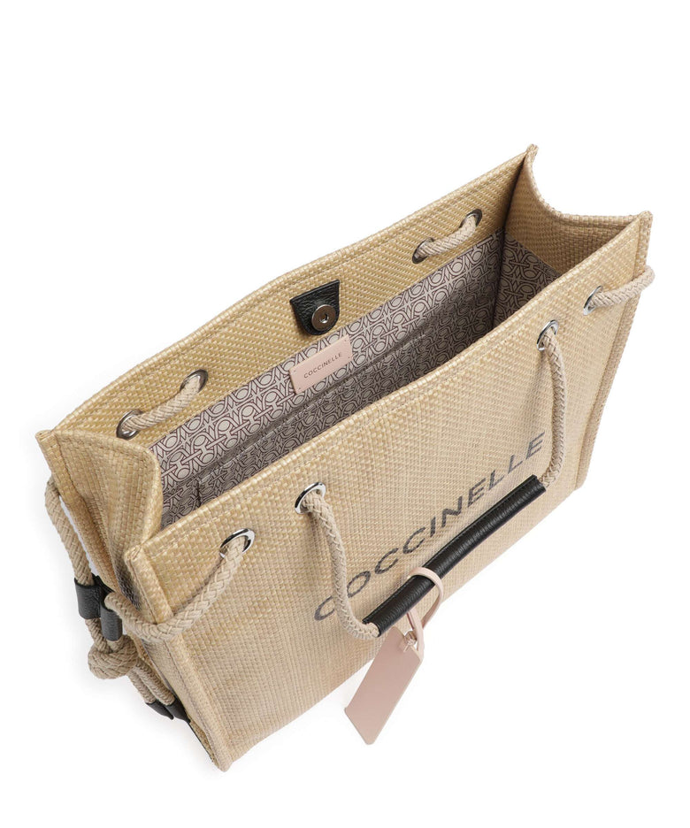 Coccinelle Never Without Bag Straw Logo Print Tote bag natural/noir