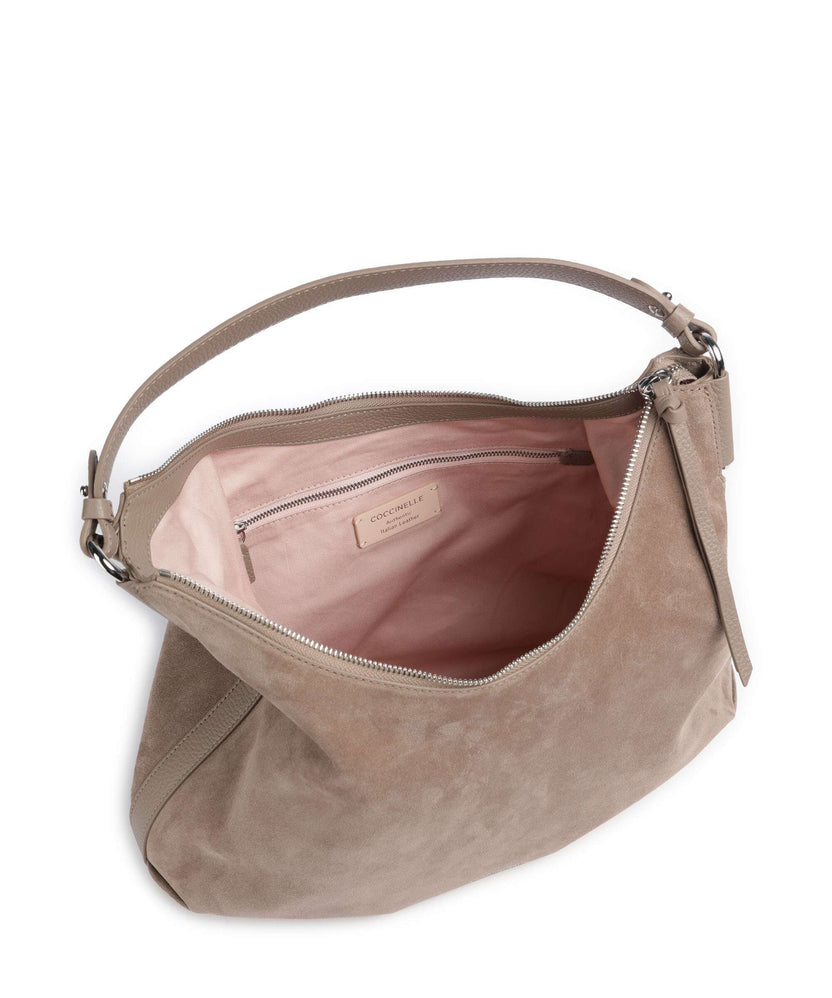 Coccinelle Rebekka Suede Hobo bag warm taupe
