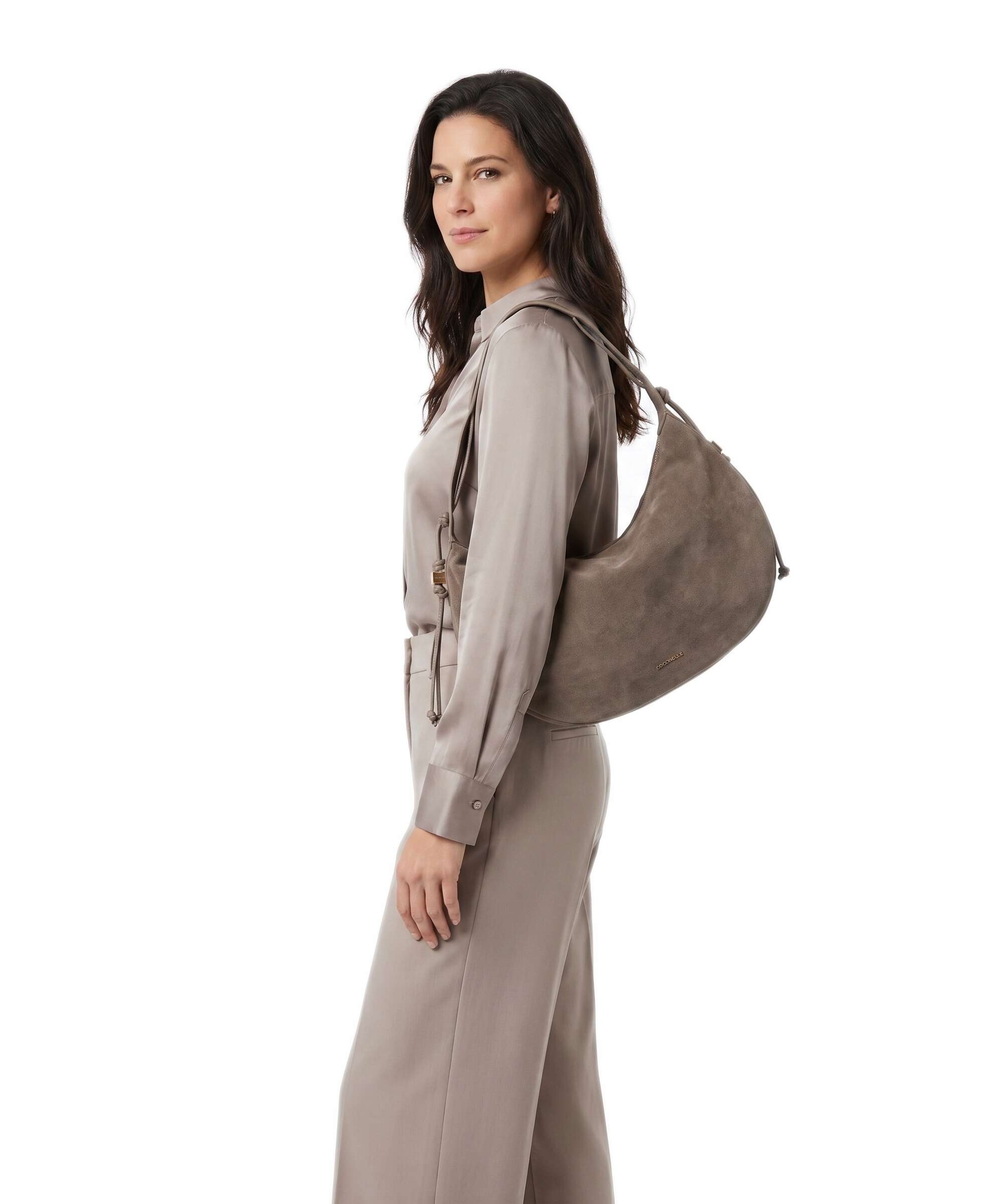 Coccinelle Thess Suede Hobo bag warm taupe