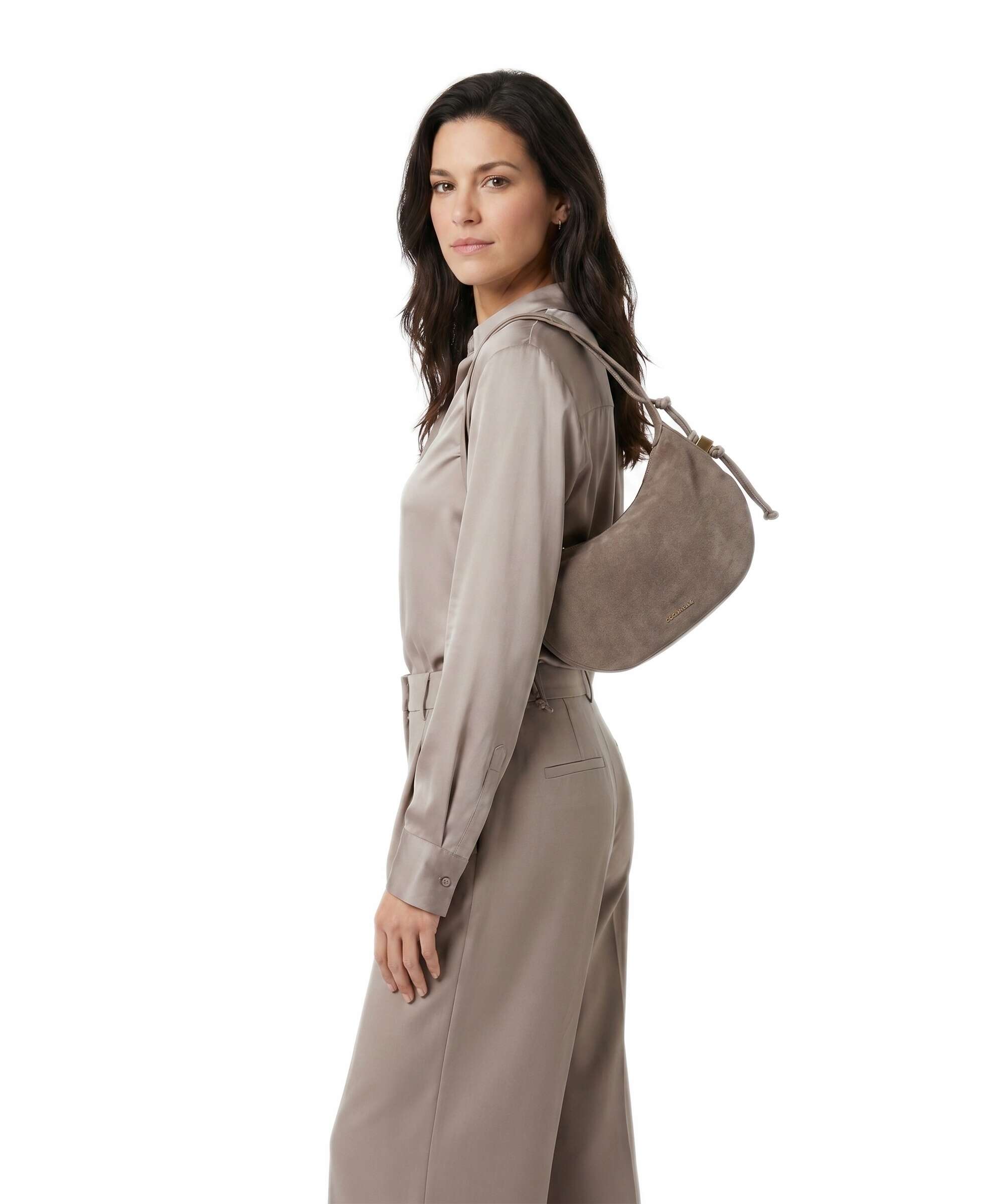 Coccinelle Thess Suede Hobo bag warm taupe