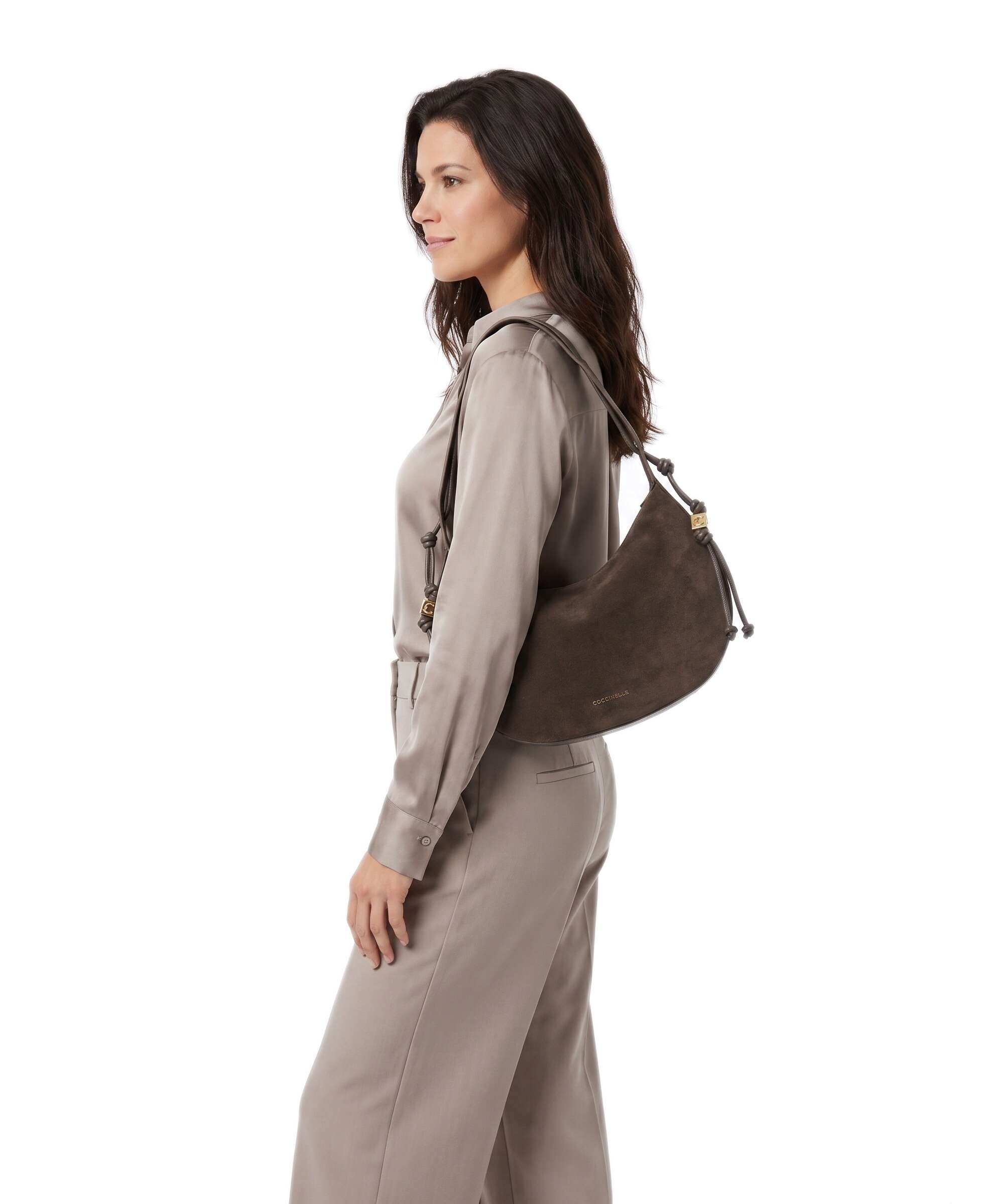 Coccinelle Thess Suede Hobo bag fango