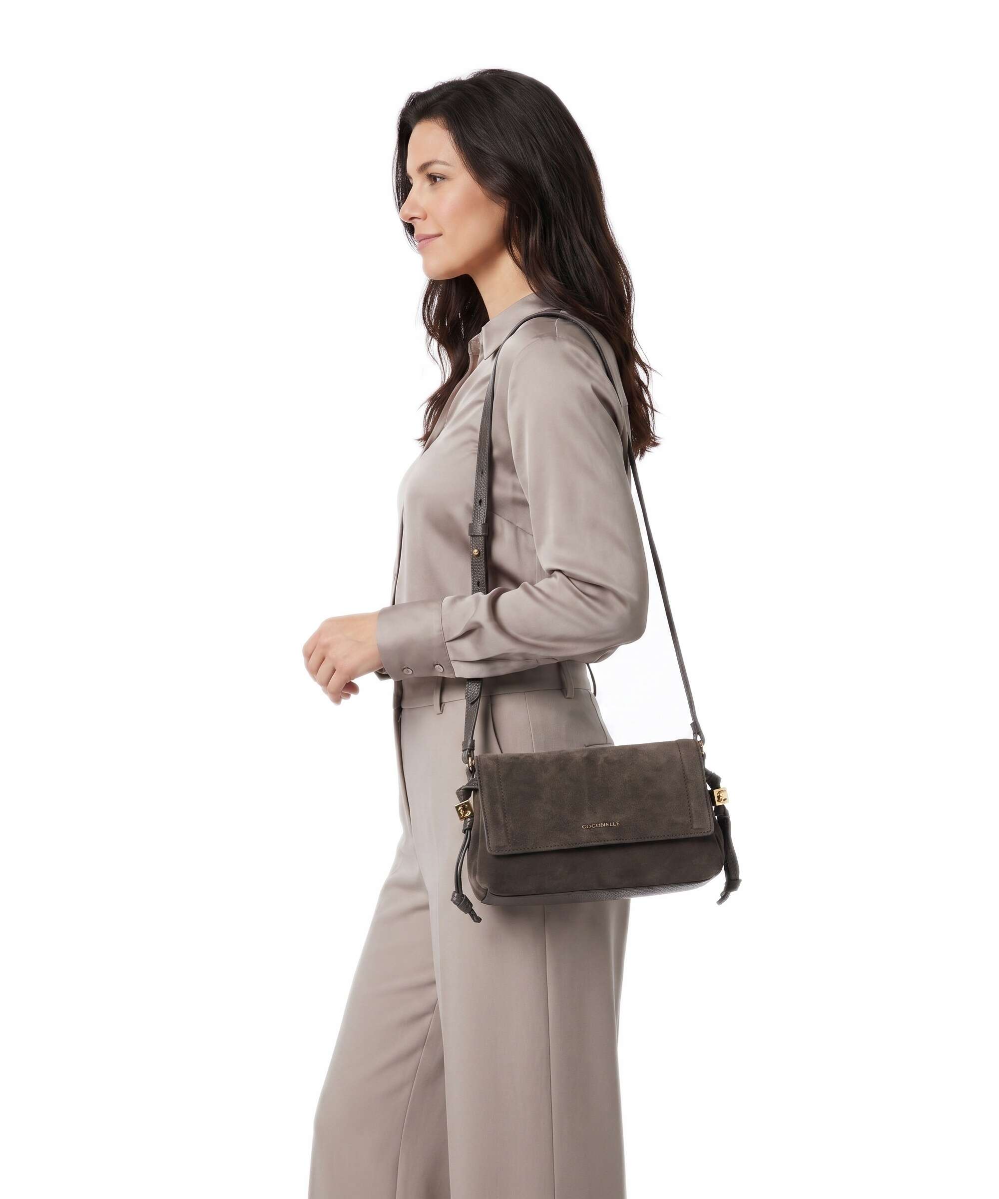 Coccinelle Thess Suede Crossbody bag fango