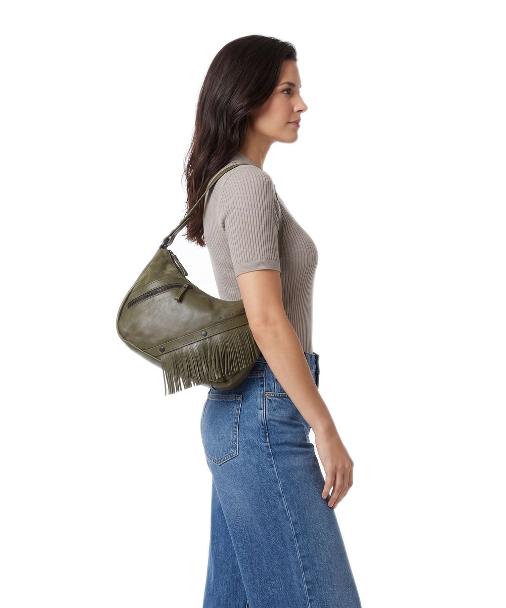 Spikes & Sparrow Suede Mix Jadeline Shoulder bag green