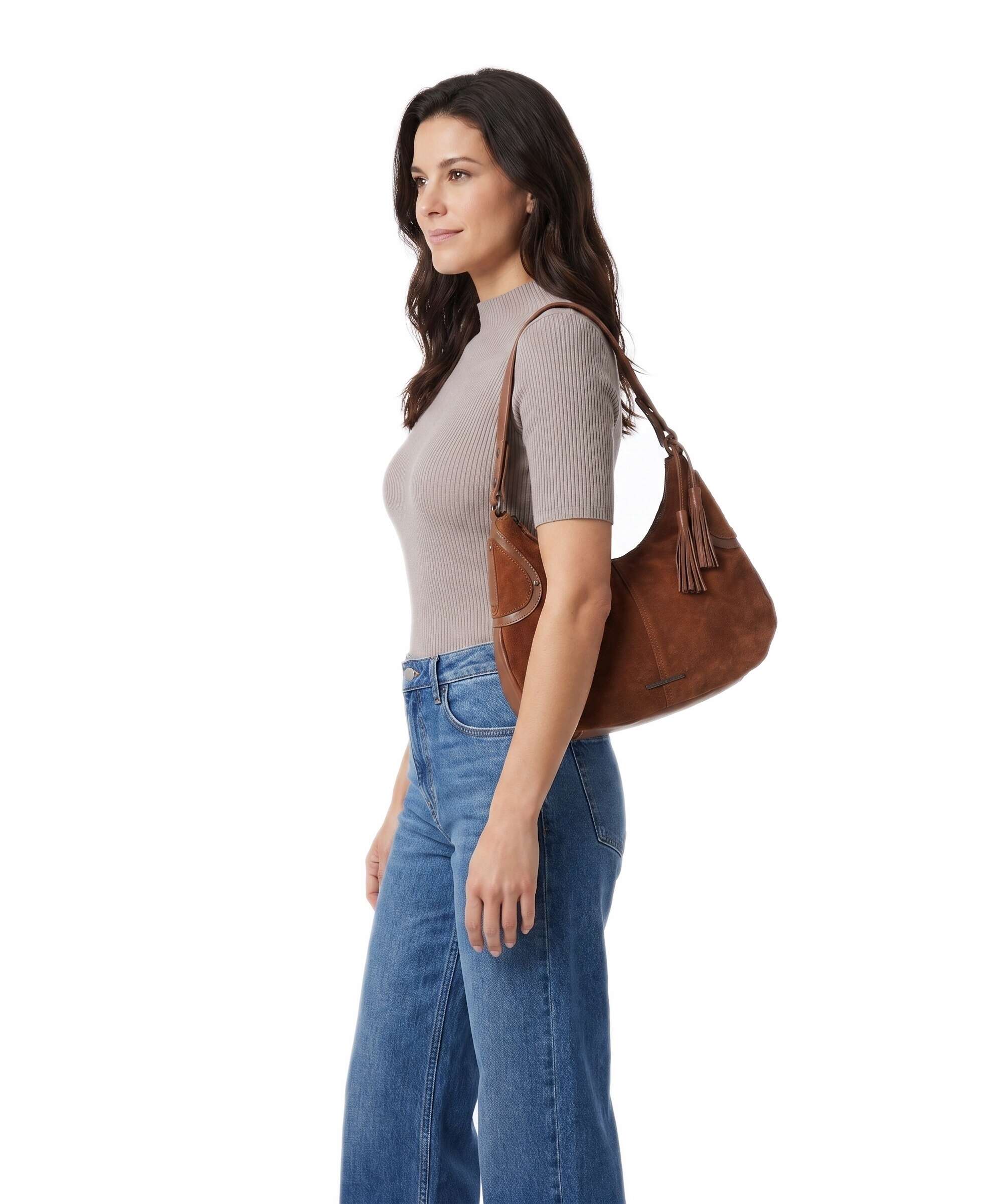 Spikes & Sparrow Suede Mix Anne-Lou Hobo bag mocca