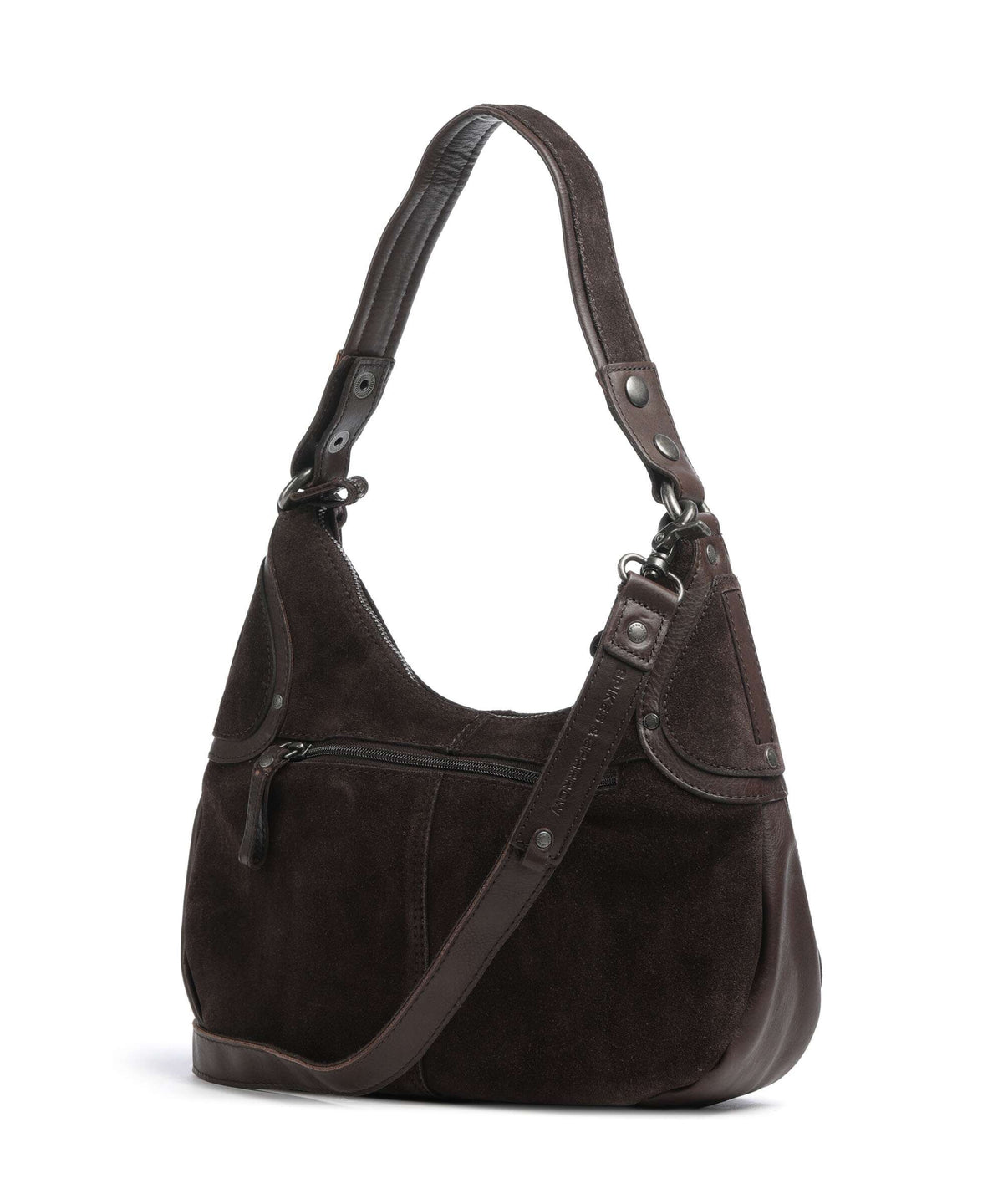 Spikes & Sparrow Suede Mix Anne-Lou Hobo bag dark brown