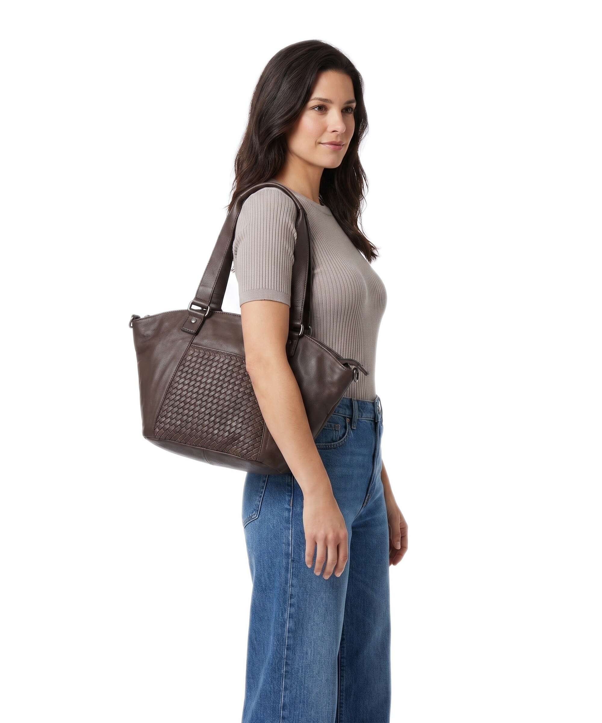 Spikes & Sparrow Woven Patty Hobo bag dark brown