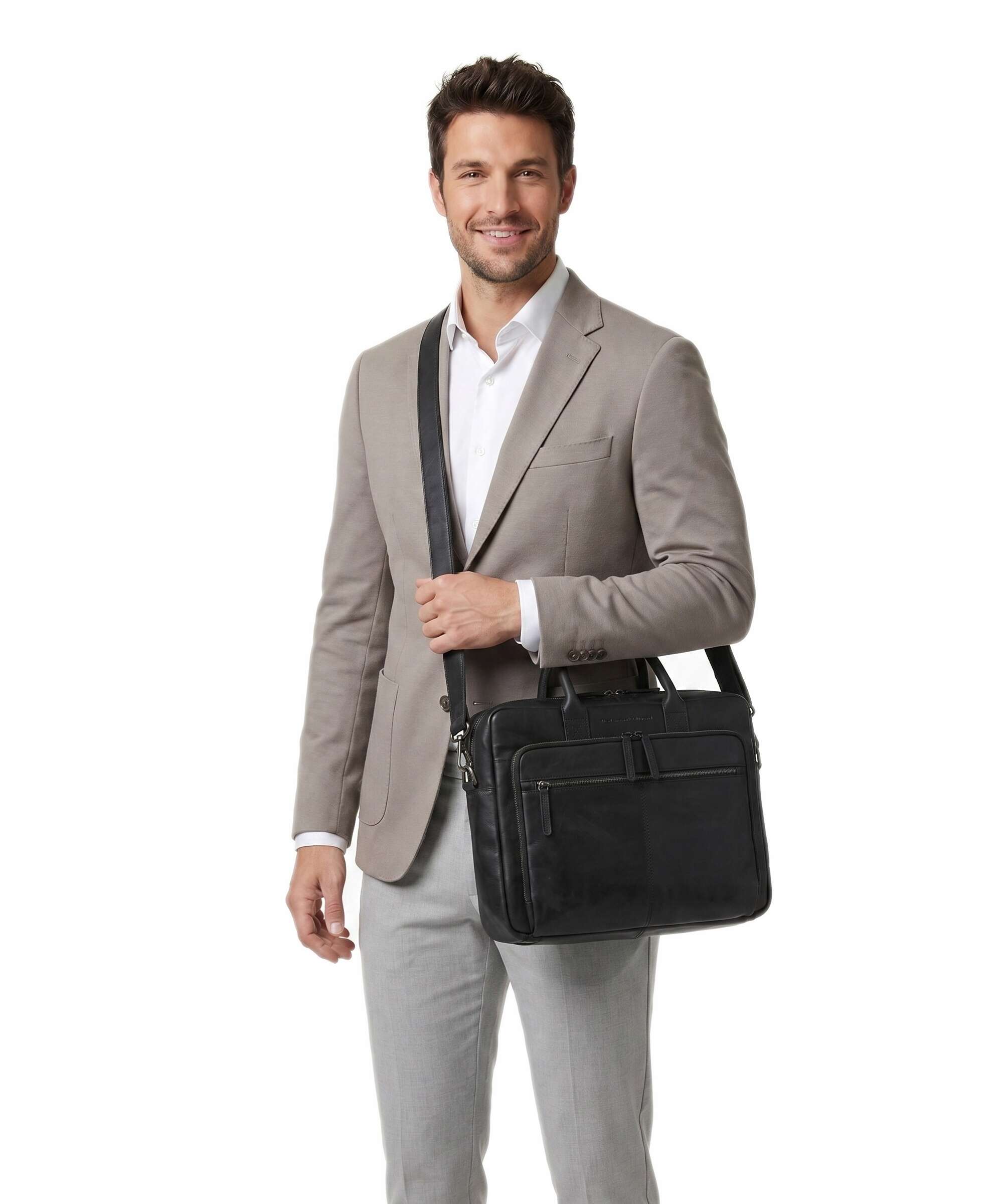 The Chesterfield Brand Wax Pull Up Cow Tacama Laptop bag black